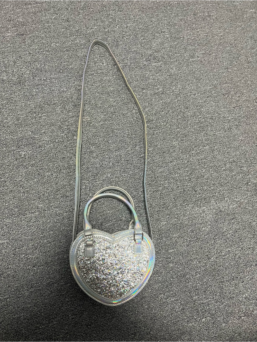 The Children's Place Girl Holographic Silver Heart Crossbody Bag
